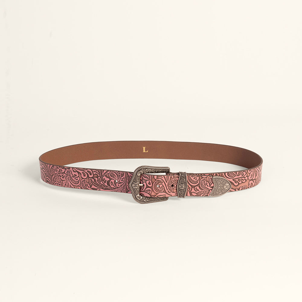 Loyal West Sophia Belt-Pink Floral Leather - Myra USA