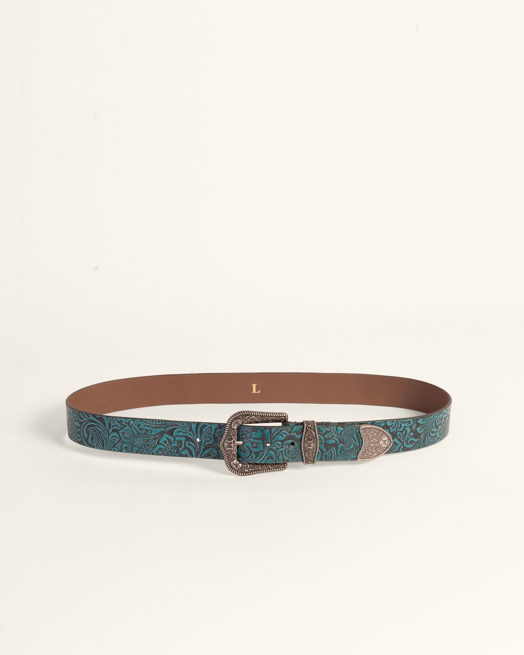 Loyal West Sophia Belt- Turquoise Floral Leather