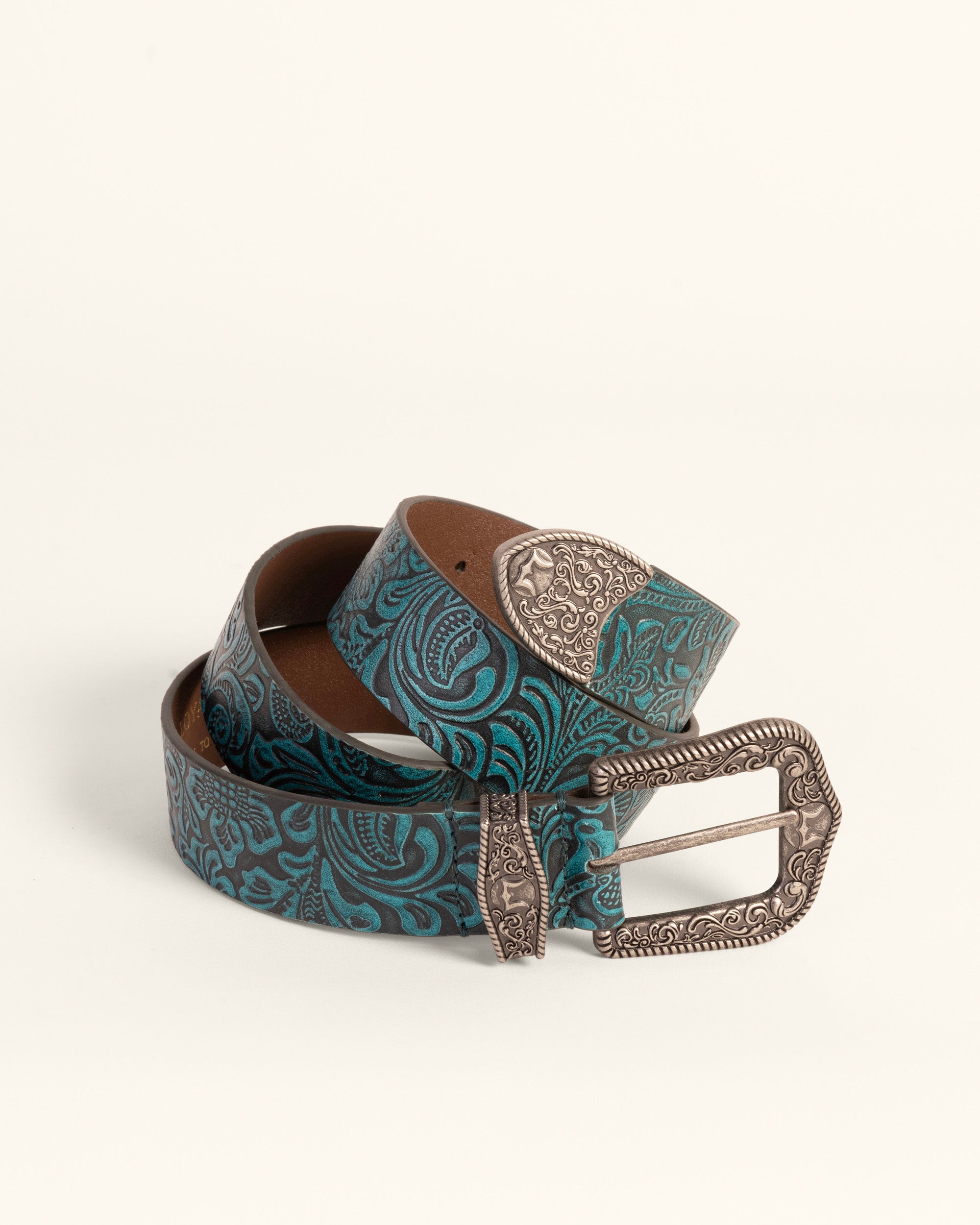 Loyal West Sophia Belt- Turquoise Floral Leather