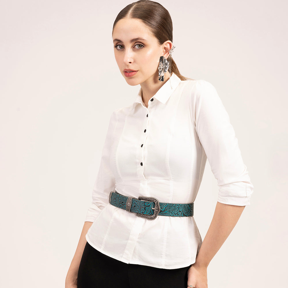 Loyal West Sophia Belt- Turquoise Floral Leather - Myra USA