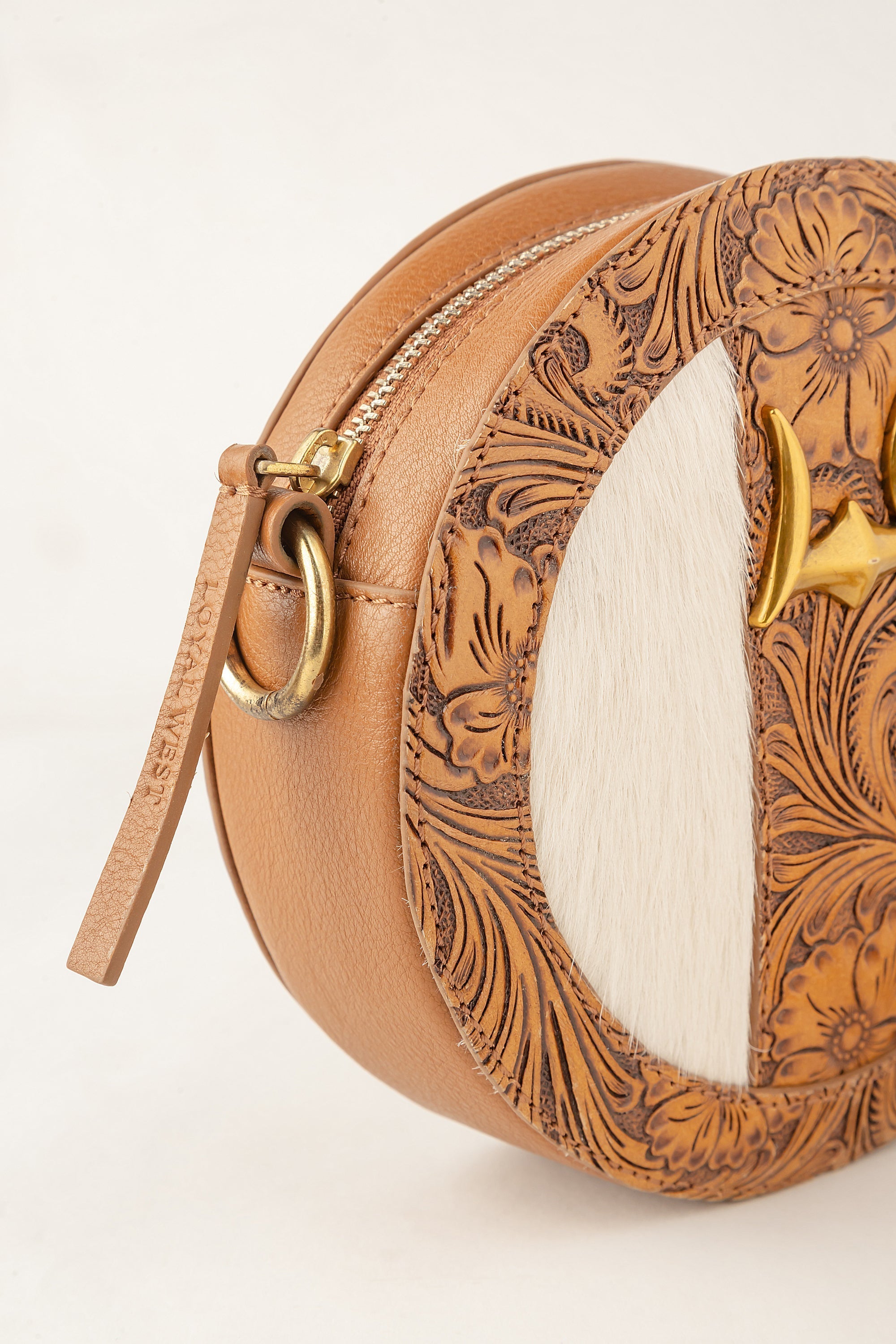 Loyal West Leon Full Moon Bag In Handtooled Leather & Black And White Cowhide - Myra USA