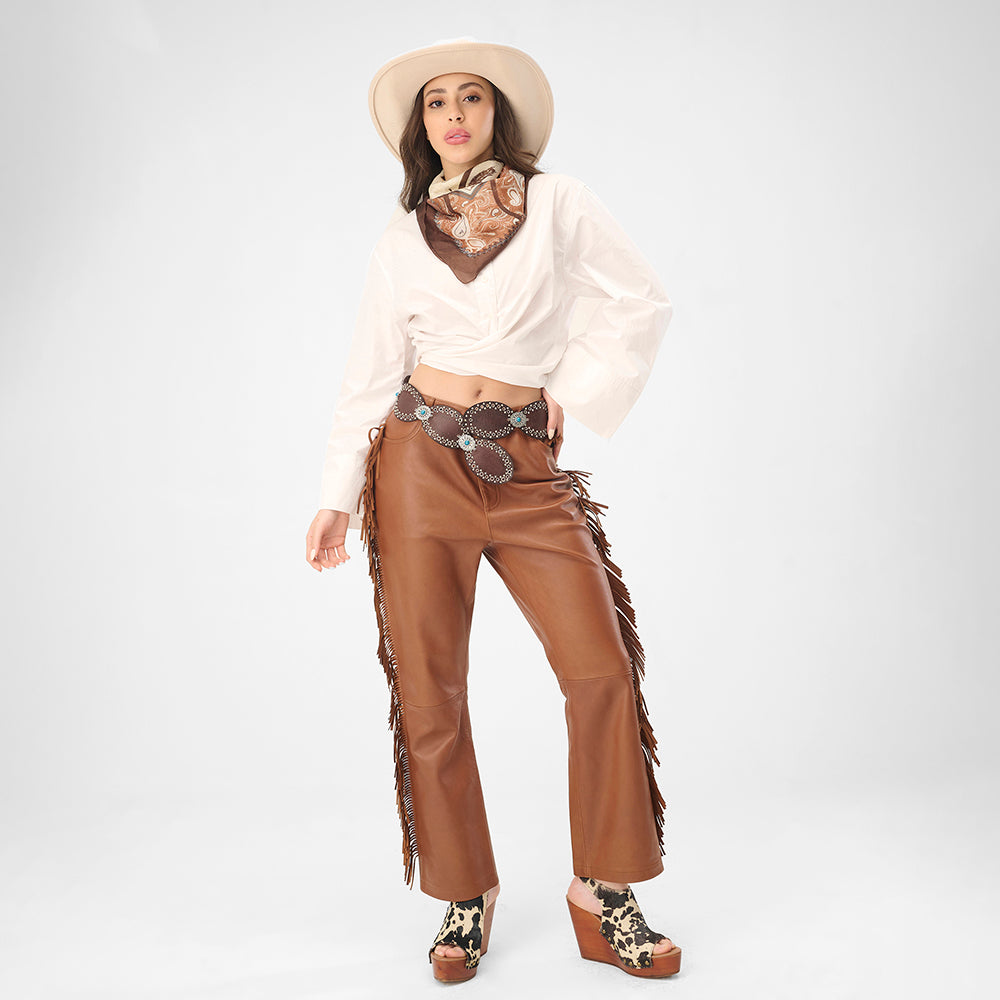 Loyal West Alta Buena Leather Belt In Calfskin-DARK BROWN - Myra USA