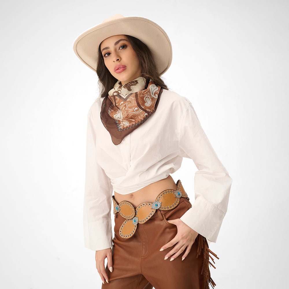 Loyal West Alta Buena Leather Belt In Calfskin-BROWN - Myra USA