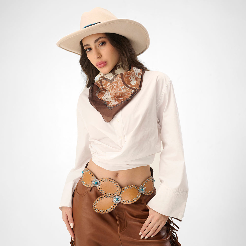 Loyal West Alta Buena Leather Belt In Calfskin-BROWN - Myra USA