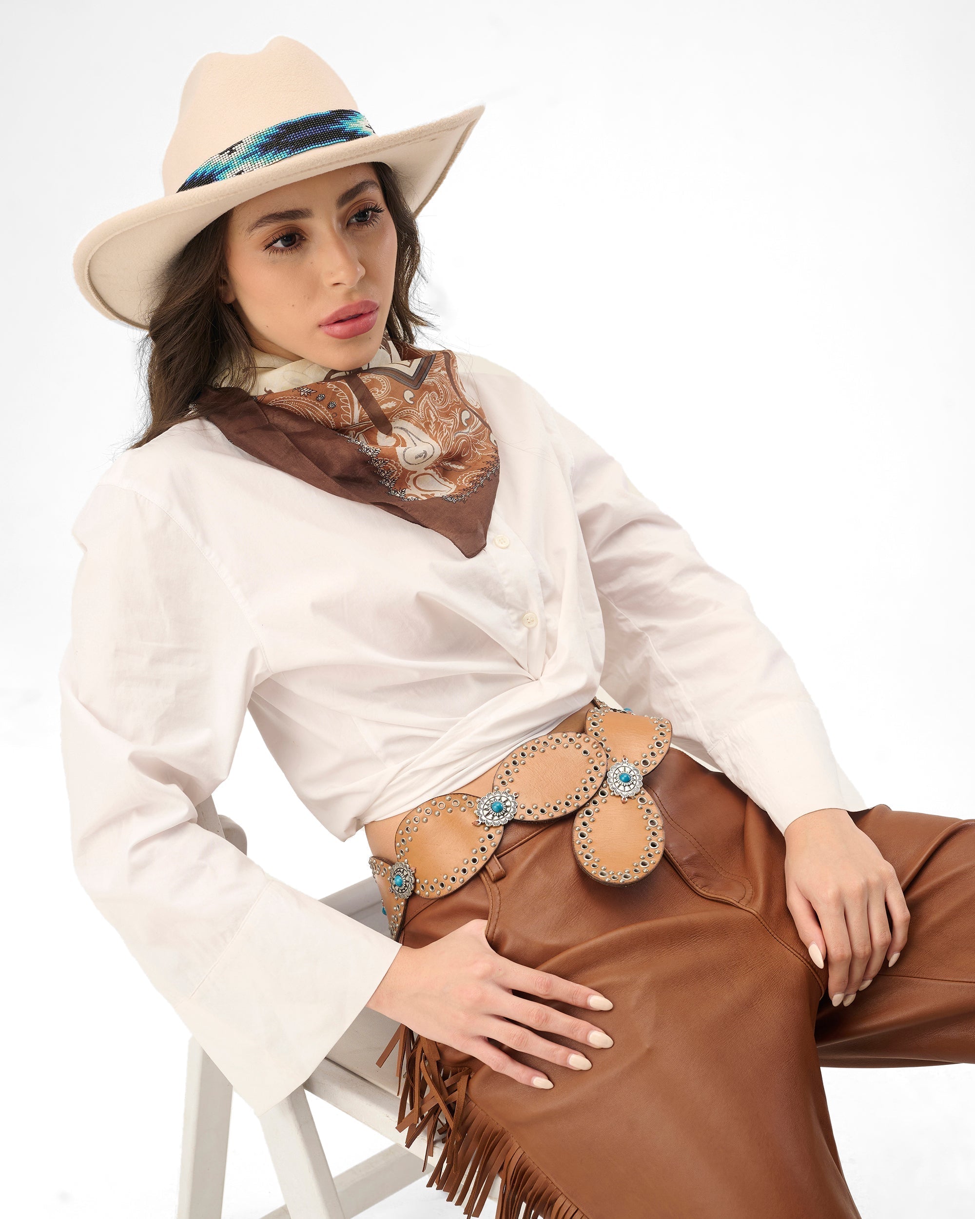 Loyal West Alta Buena Leather Belt In Calfskin-BROWN - Myra USA