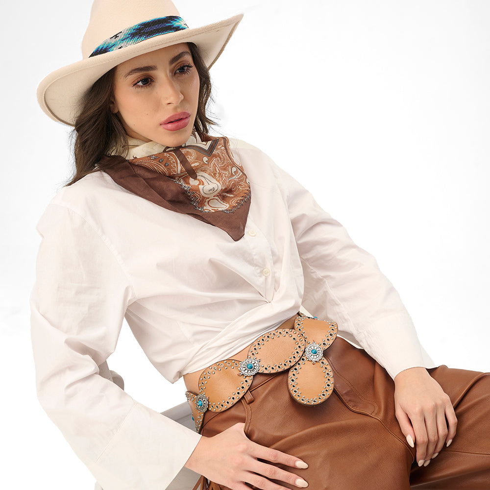 Loyal West Alta Buena Leather Belt In Calfskin-BROWN - Myra USA