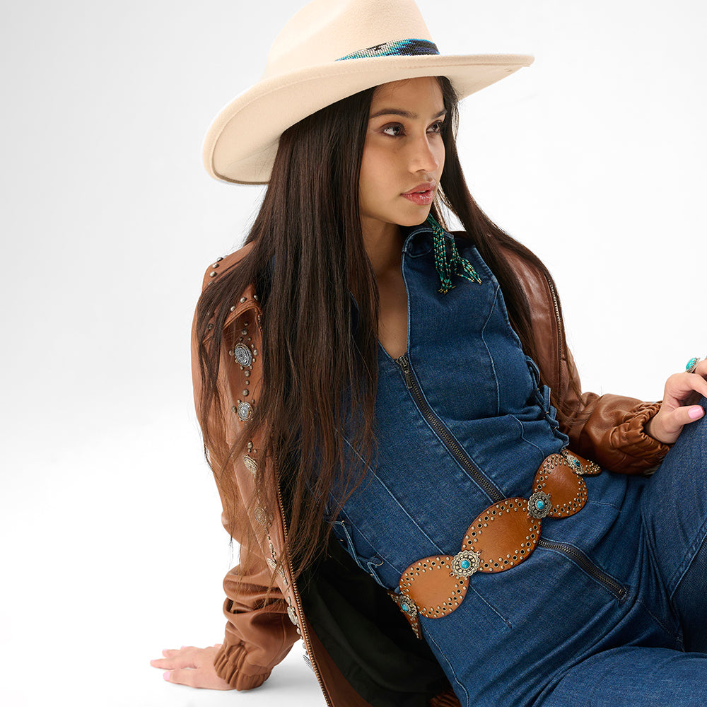 Loyal West Alta Buena Leather Belt In Calfskin-BROWN - Myra USA