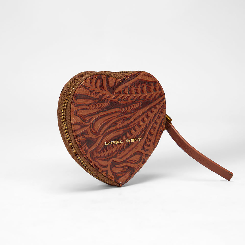 Loyal West CUPID COIN POUCH IN HAND FINISHED EMBOSSED LEATHER - BROWN - Myra USA