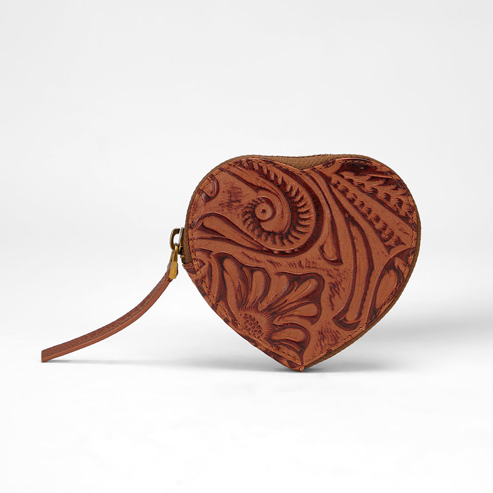 Loyal West CUPID COIN POUCH IN HAND FINISHED EMBOSSED LEATHER - BROWN - Myra USA