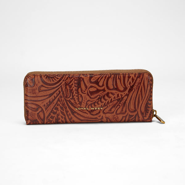 Loyal West RANCH ROAD JEWELERY CASE IN HAND FINISHED EMBOSSED LEATHER - BROWN - Myra USA