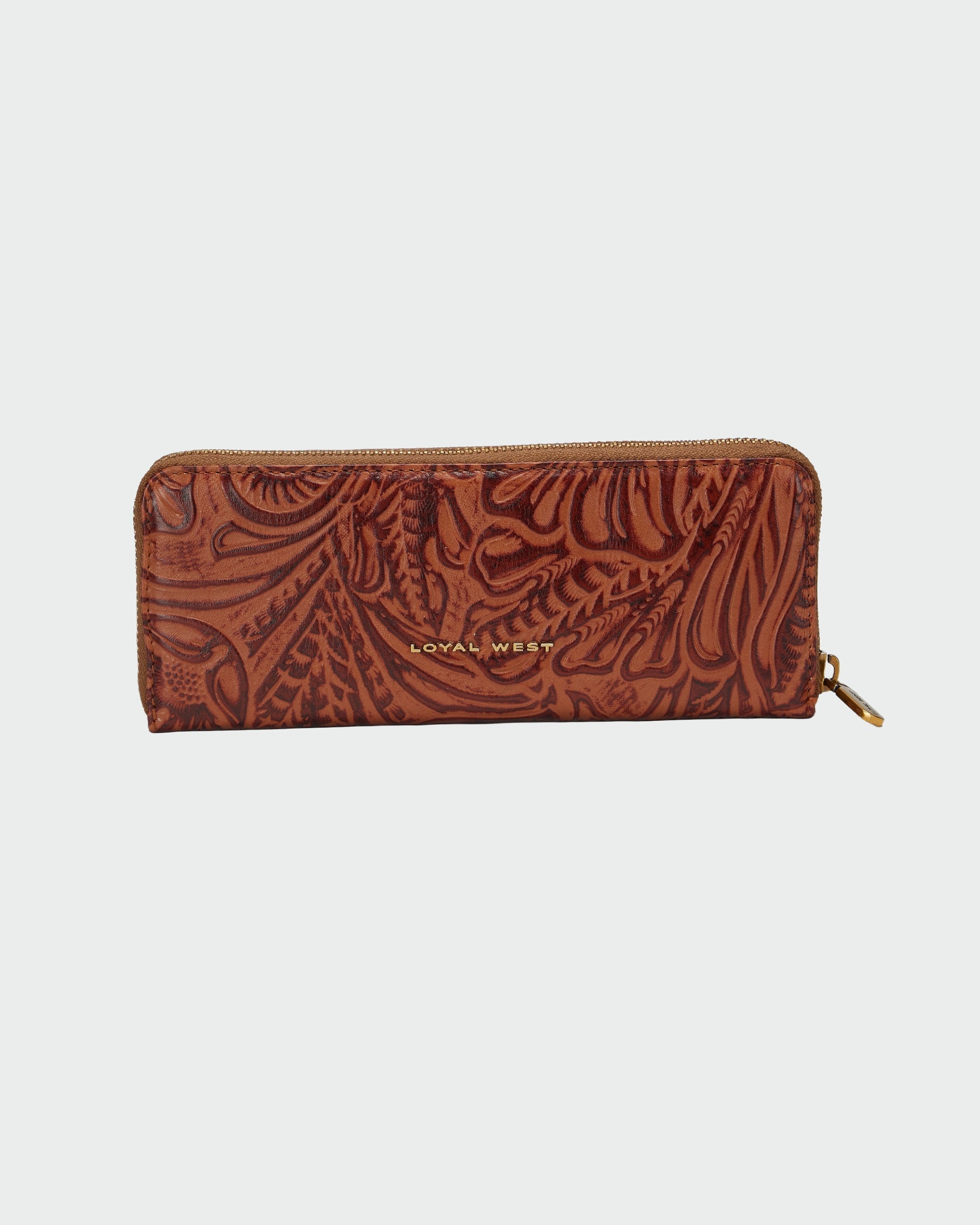 Loyal West RANCH ROAD JEWELERY CASE IN HAND FINISHED EMBOSSED LEATHER - BROWN
