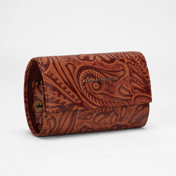 Loyal West CANYON JEWELERY CASE IN HAND FINISHED EMBOSSED LEATHER - BROWN - Myra USA