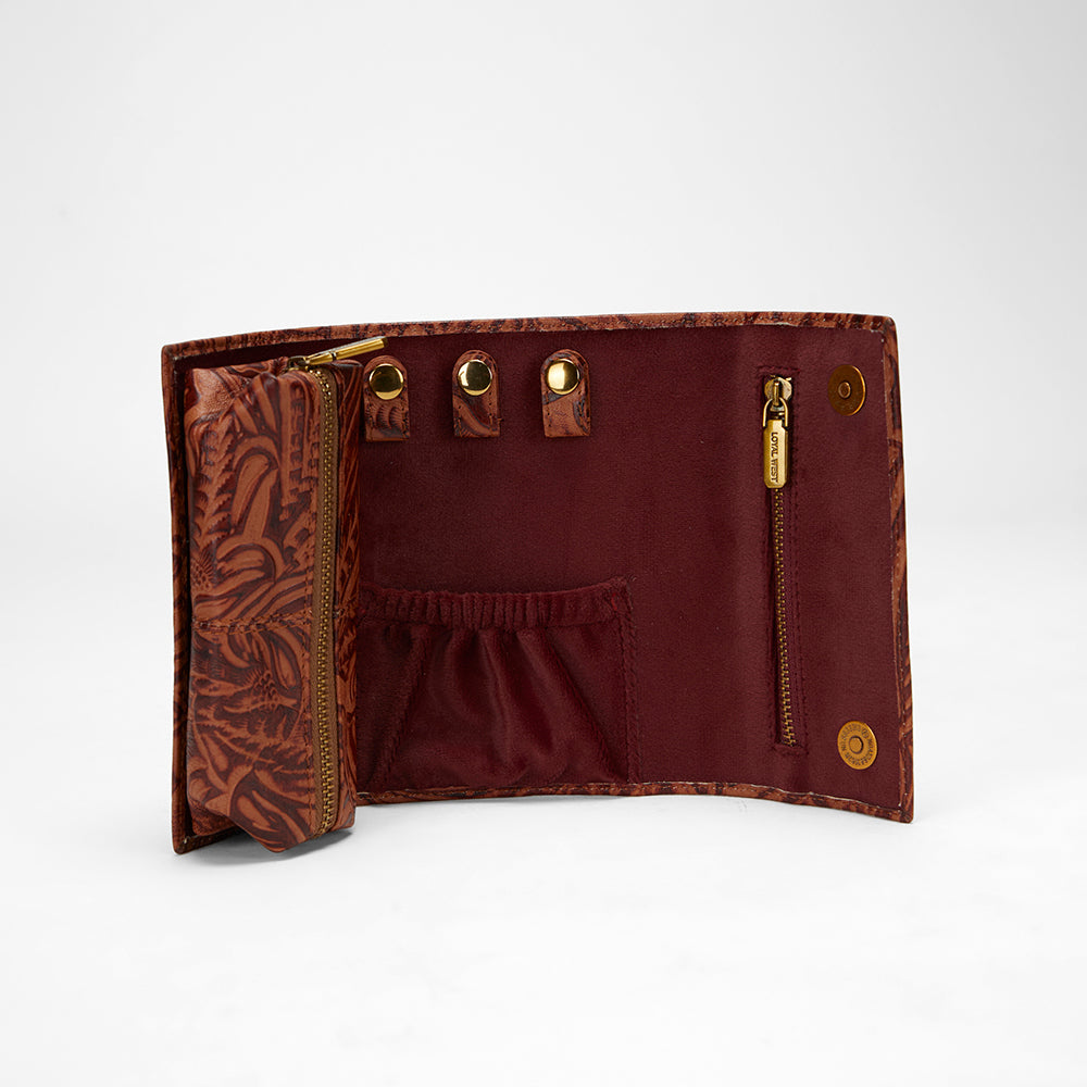 Loyal West CANYON JEWELERY CASE IN HAND FINISHED EMBOSSED LEATHER - BROWN - Myra USA