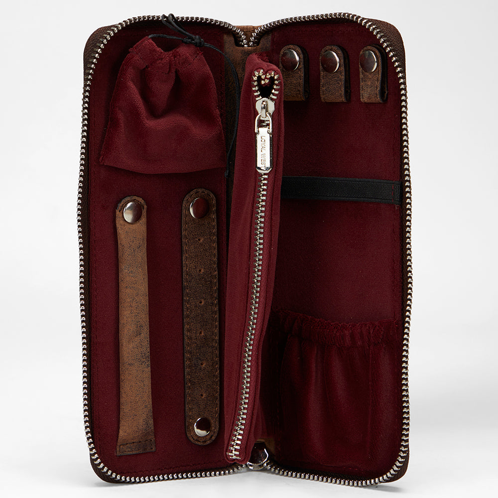 Loyal West RANCH ROAD JEWELERY CASE IN BROWN & WHITE COWHIDE - Myra USA