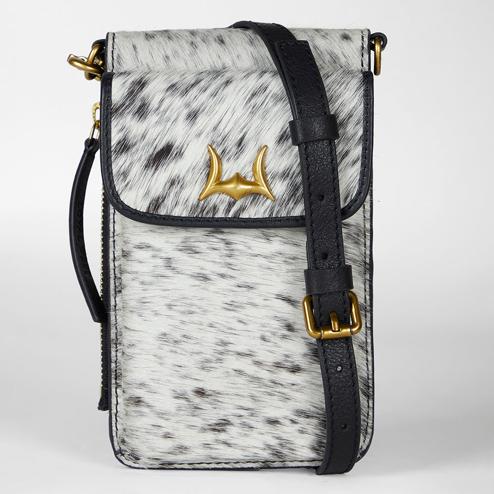 Loyal West SHELL PHONE BAG IN BLACK AND WHITE COWHIDE - Myra USA