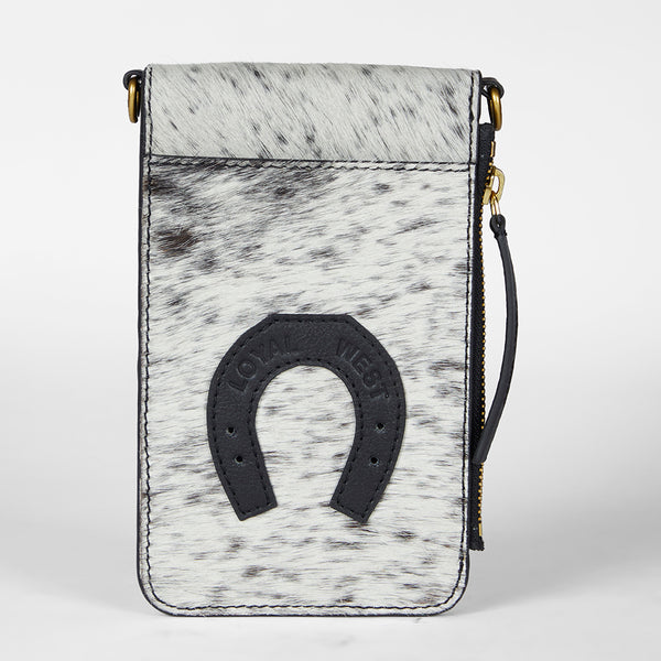 Loyal West SHELL PHONE BAG IN BLACK AND WHITE COWHIDE - Myra USA