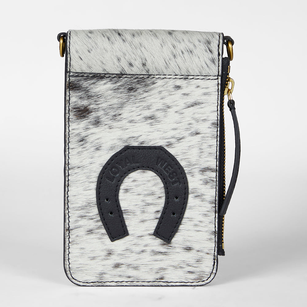 Loyal West SHELL PHONE BAG IN BLACK AND WHITE COWHIDE - Myra USA
