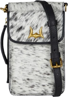 Loyal West SHELL PHONE BAG IN BLACK AND WHITE COWHIDE