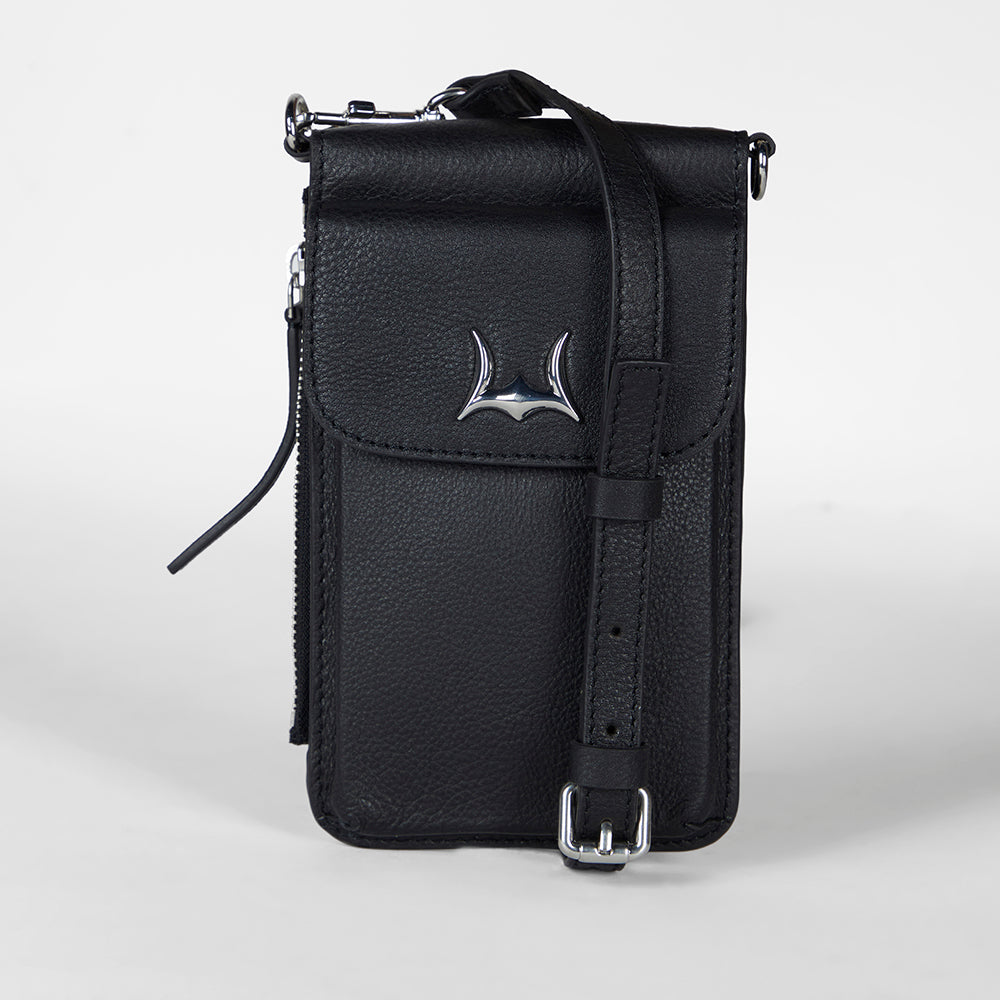 Loyal West SHELL PHONE BAG IN CALF LEATHER -BLACK - Myra USA
