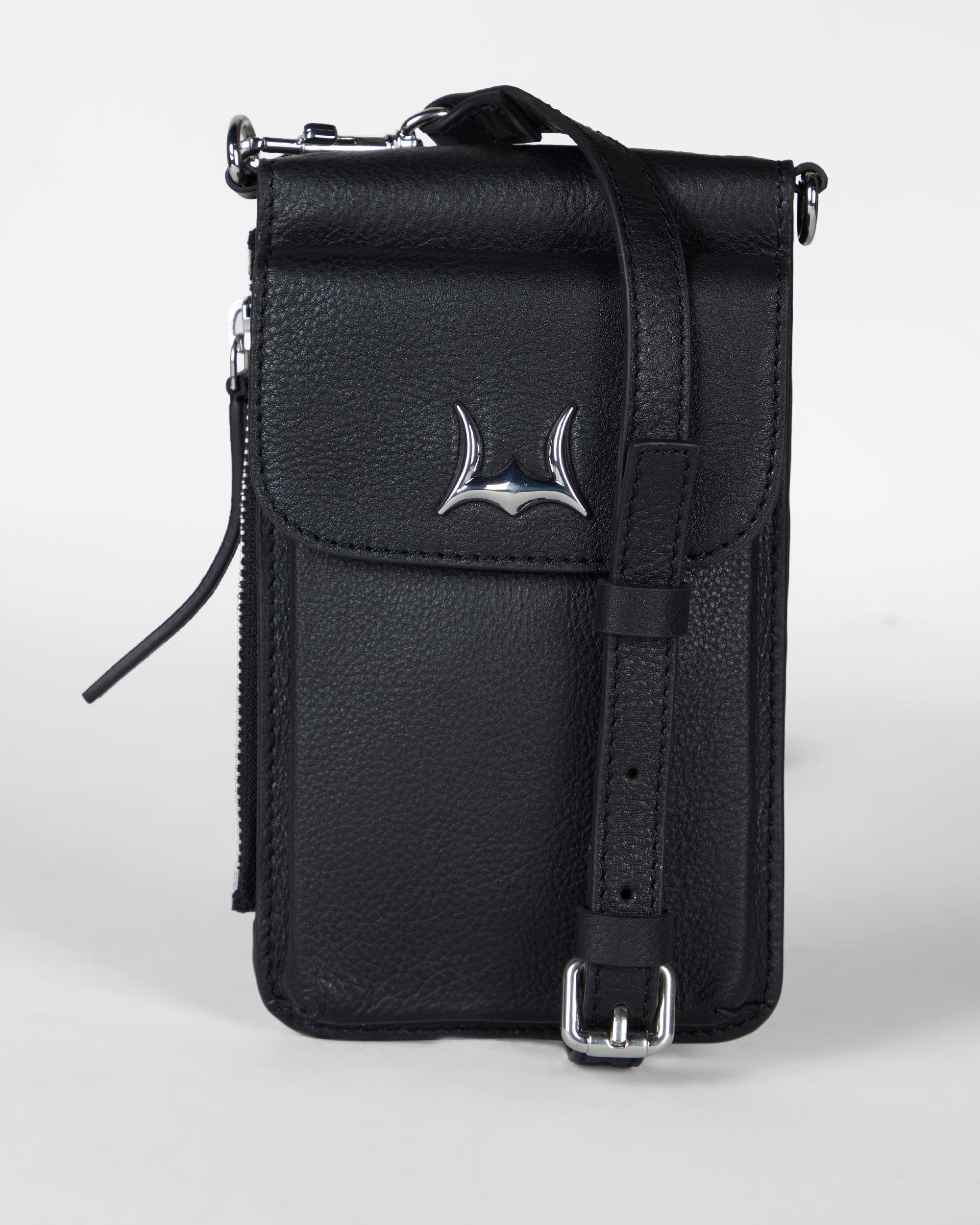 Loyal West SHELL PHONE BAG IN CALF LEATHER -BLACK