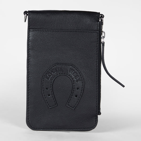 Loyal West SHELL PHONE BAG IN CALF LEATHER -BLACK - Myra USA