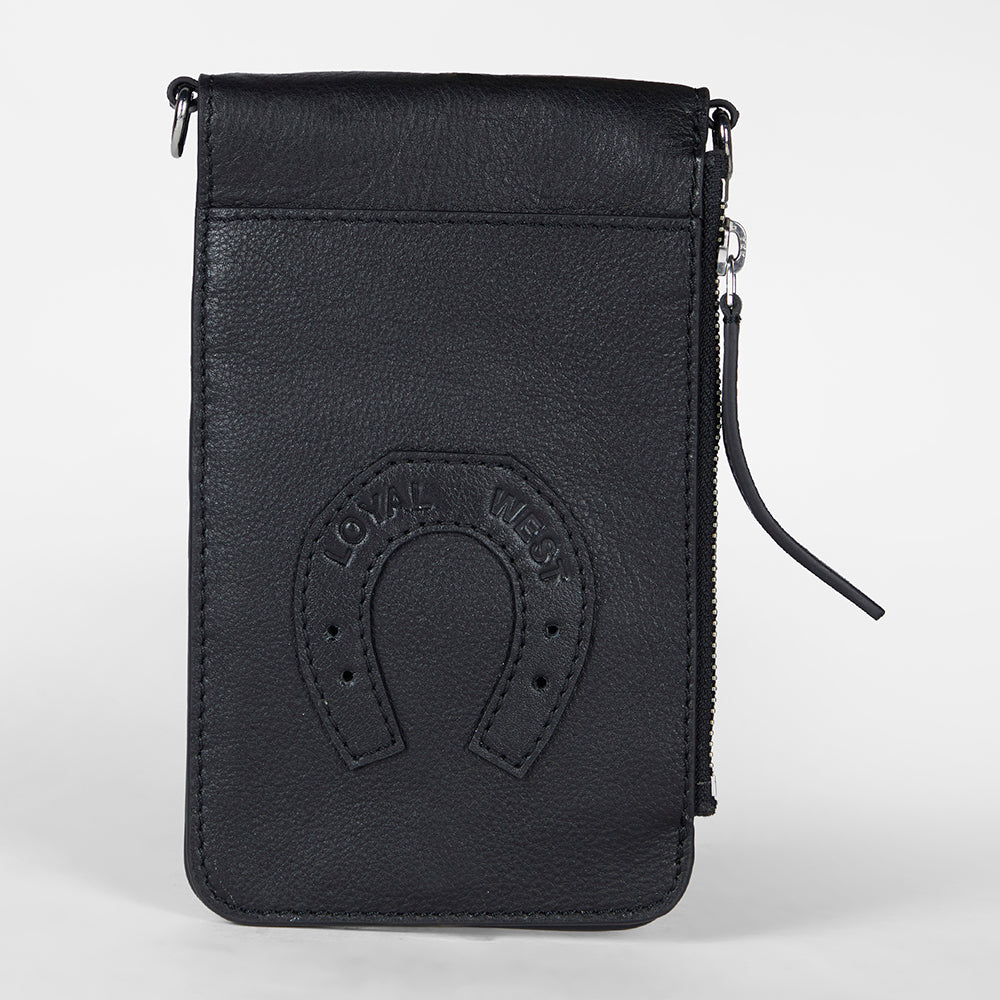 Loyal West SHELL PHONE BAG IN CALF LEATHER -BLACK - Myra USA