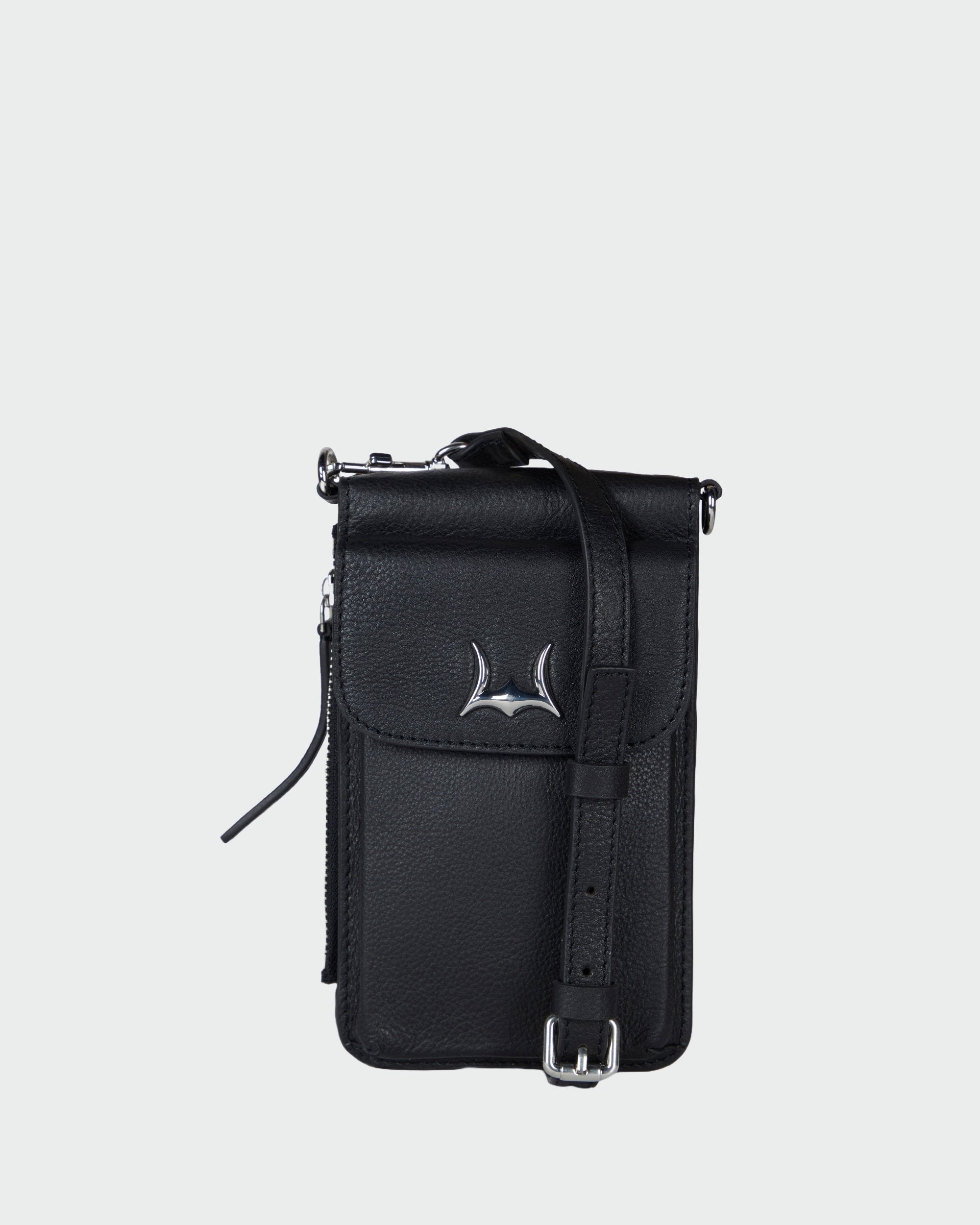 Loyal West SHELL PHONE BAG IN CALF LEATHER -BLACK