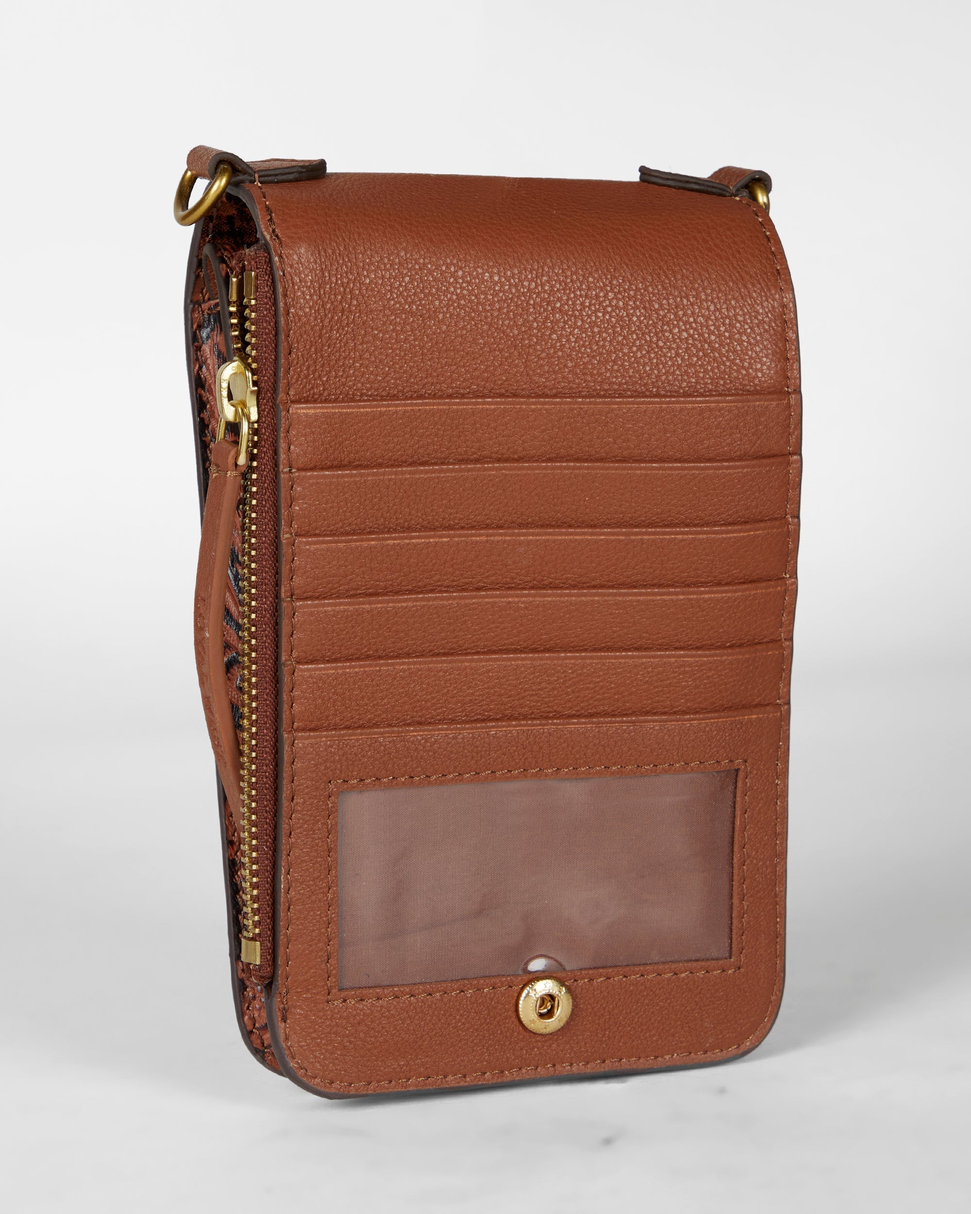 Loyal West SHELL PHONE BAG  IN HAND FINISHED EMBOSSED LEATHER - BROWN