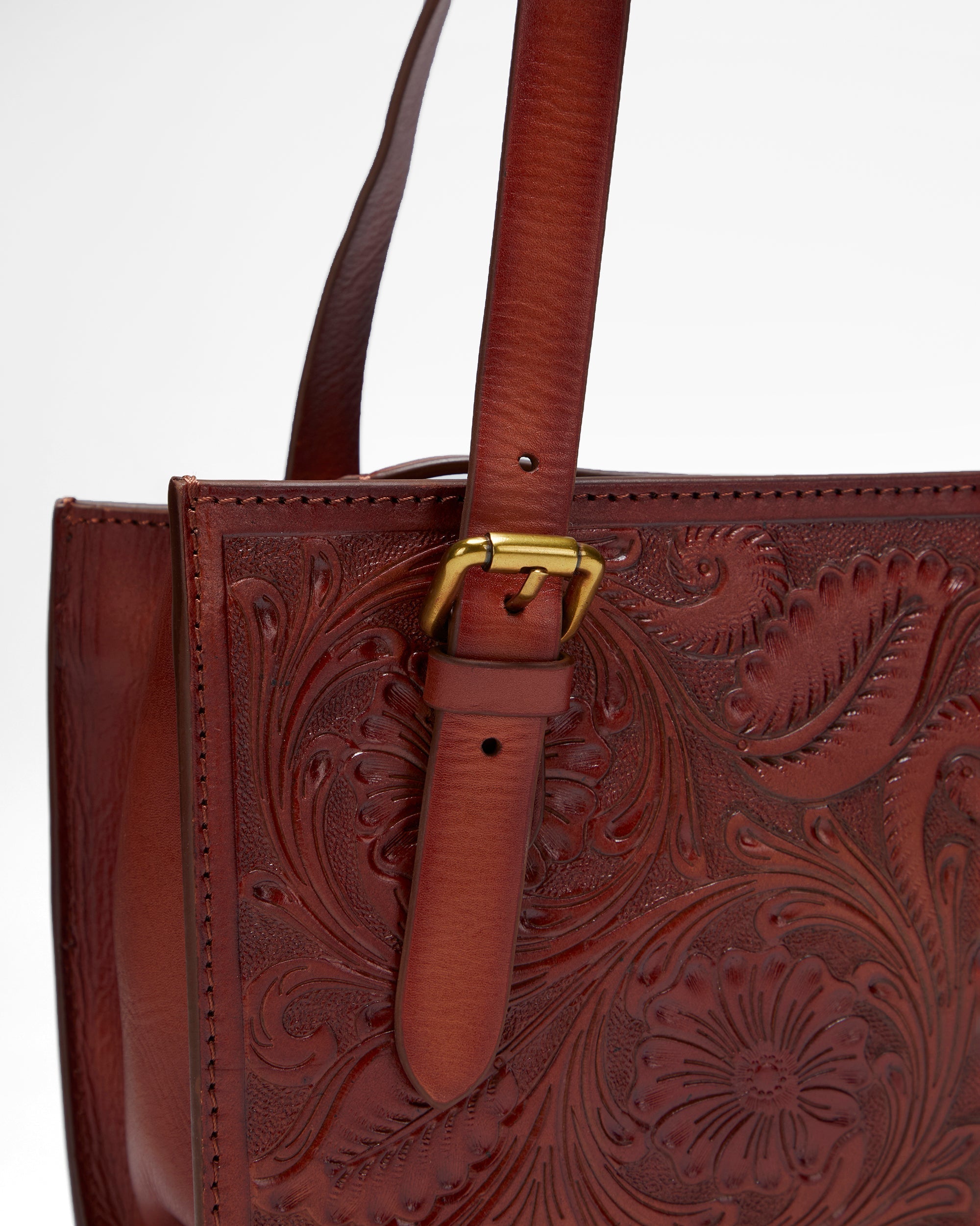 Loyal West MIVVA HANDTOOLED MINI BAG - SOFT WALNUT LEATHER