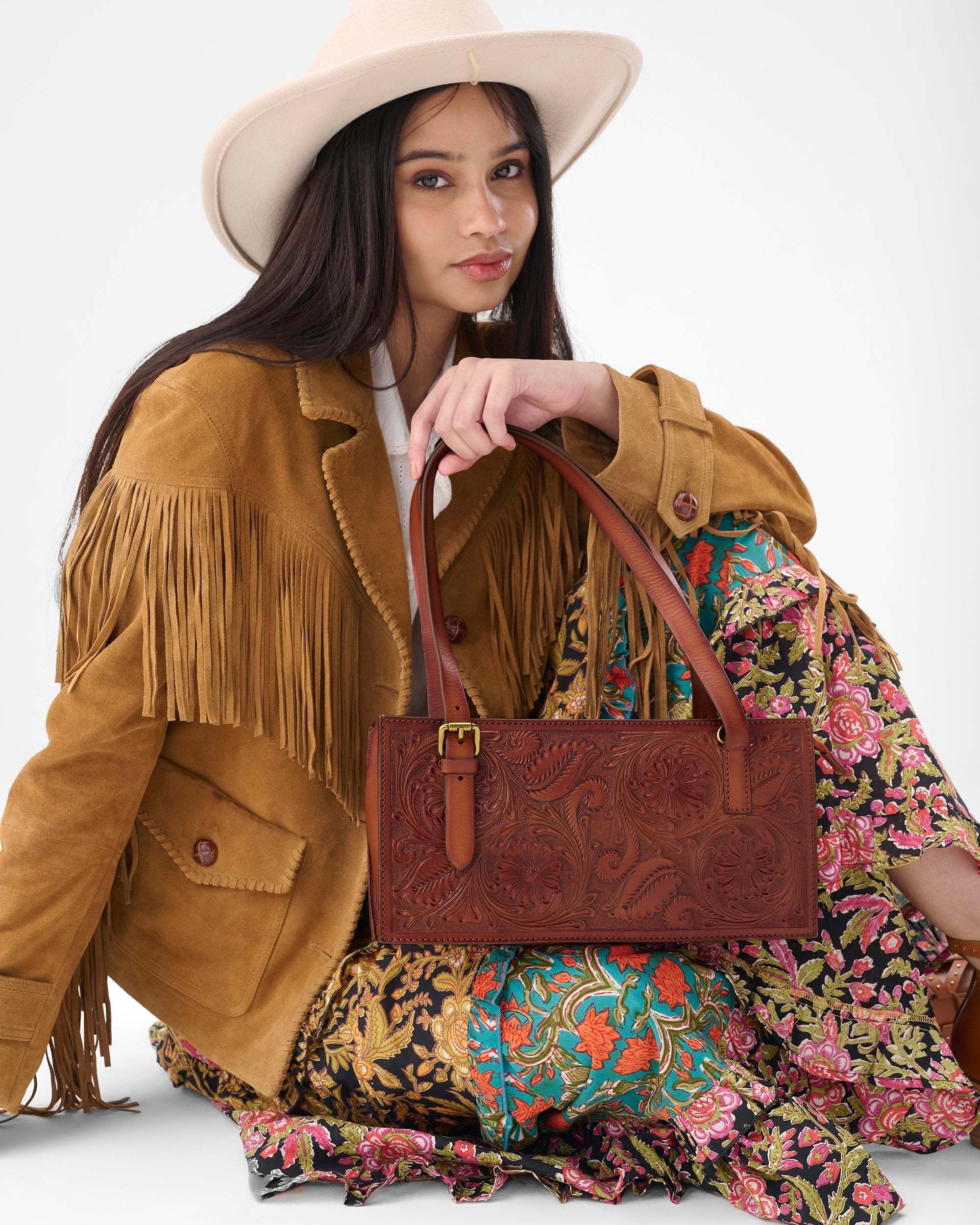 Loyal West MIVVA HANDTOOLED MINI BAG - SOFT WALNUT LEATHER