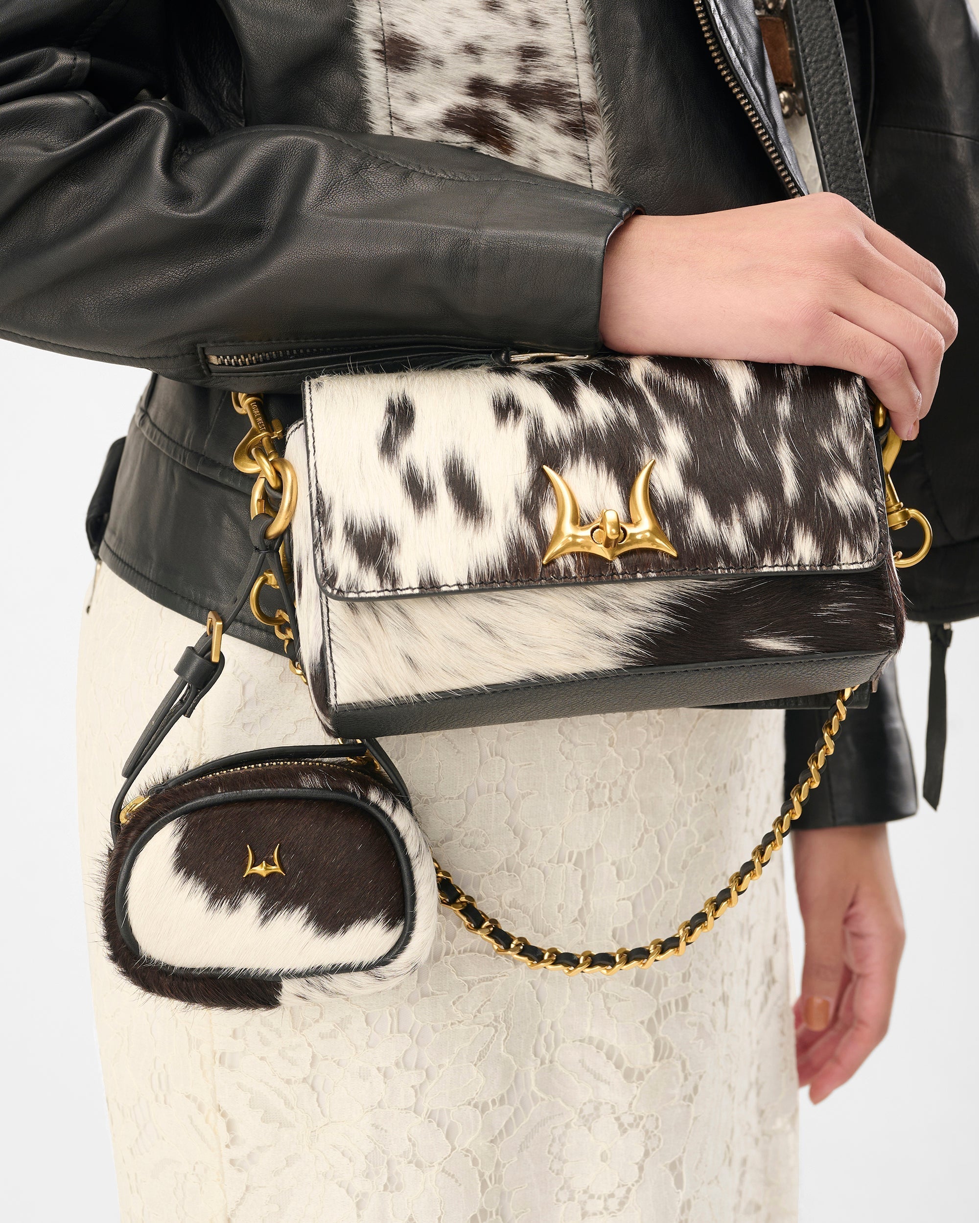 Loyal West SAVI MINI BAG IN BLACK & WHITE COWHIDE - Myra USA