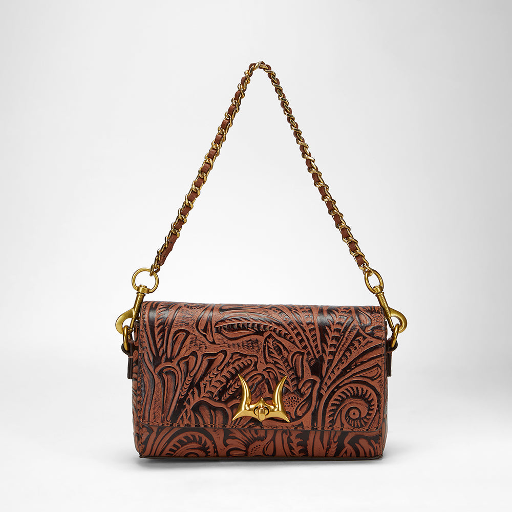 Loyal West SAVI MINI BAG IN  HAND FINISHED EMBOSSED LEATHER - BROWN - Myra USA