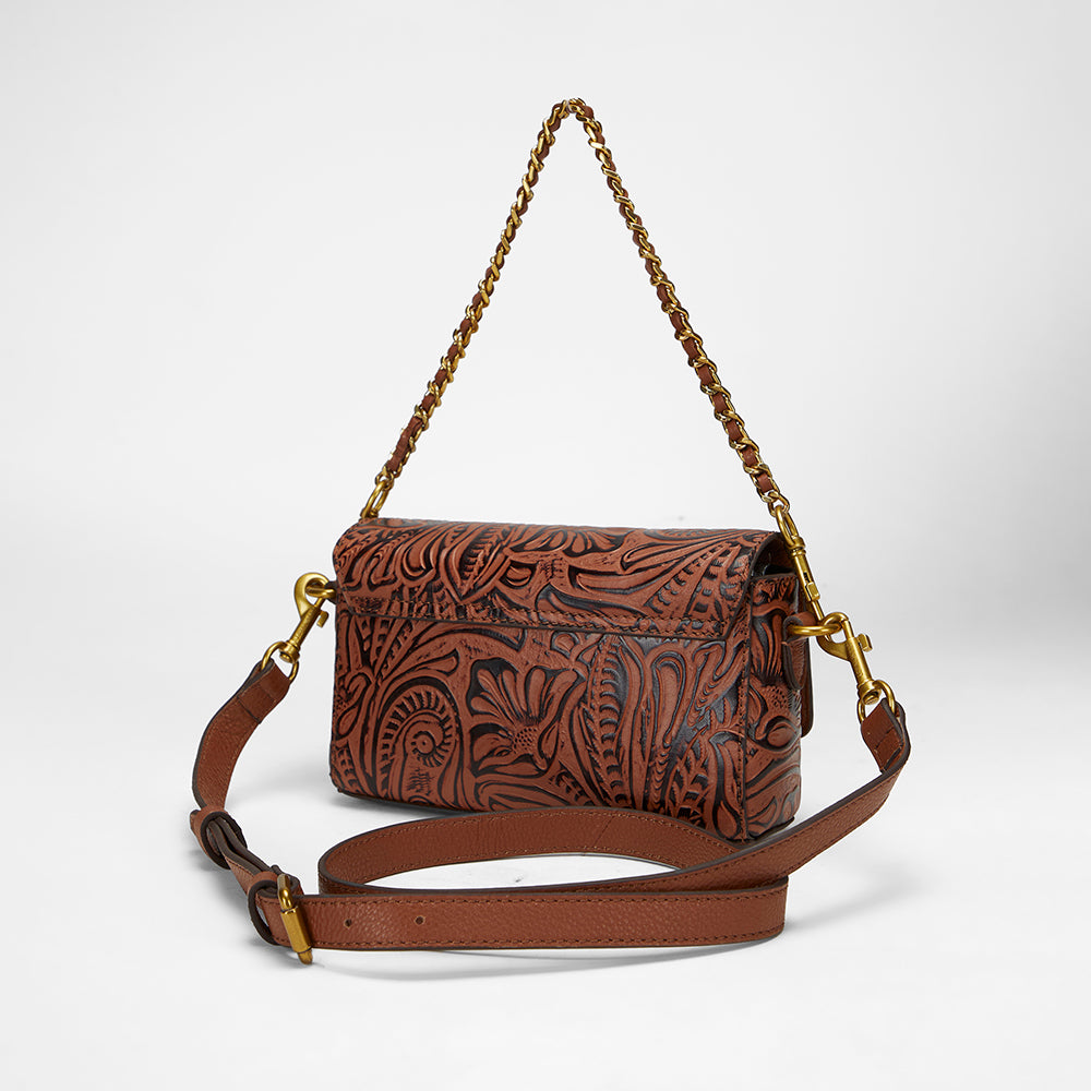 Loyal West SAVI MINI BAG IN  HAND FINISHED EMBOSSED LEATHER - BROWN - Myra USA