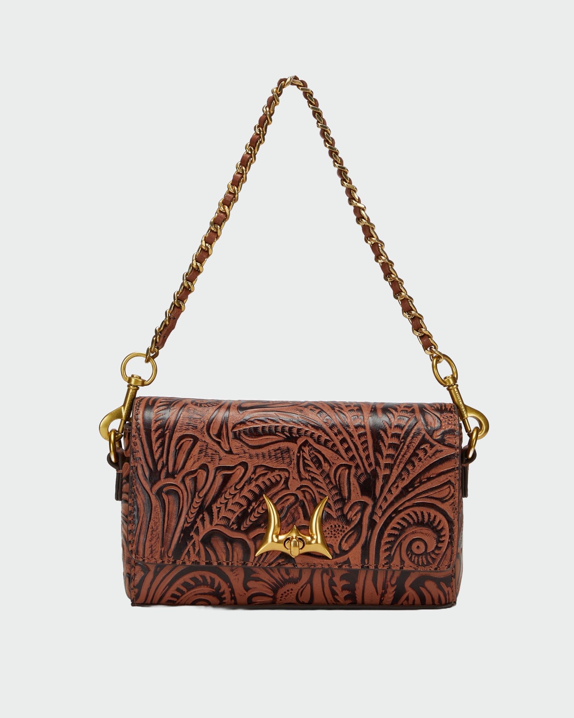Loyal West SAVI MINI BAG IN  HAND FINISHED EMBOSSED LEATHER - BROWN