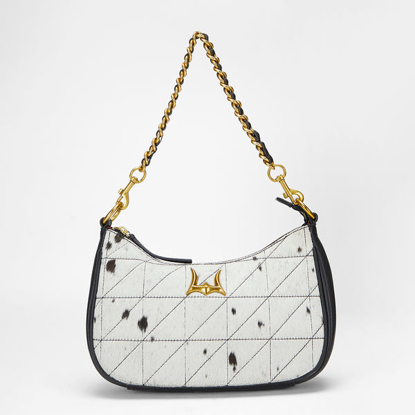 Loyal West JOE QUILTED NAPPA LEATHER BAG - BLACK & WHITE COWHIDE - Myra USA