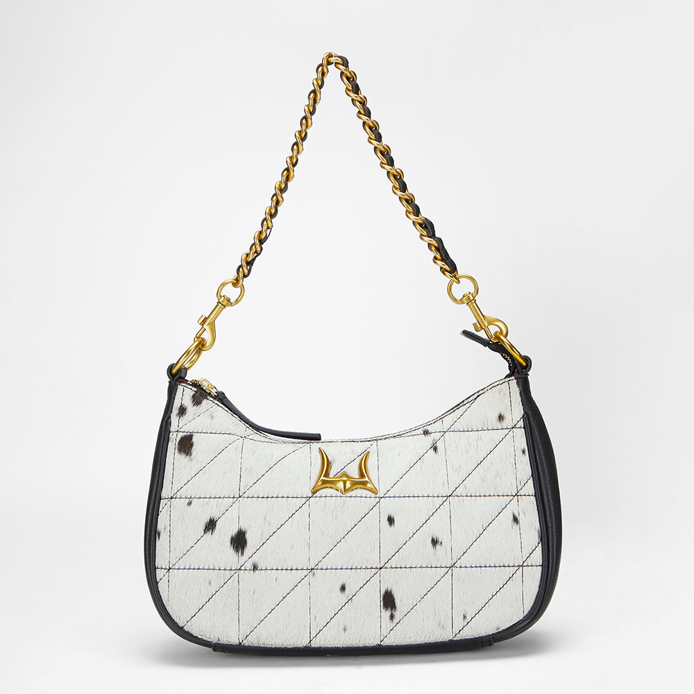 Loyal West JOE QUILTED NAPPA LEATHER BAG - BLACK & WHITE COWHIDE - Myra USA