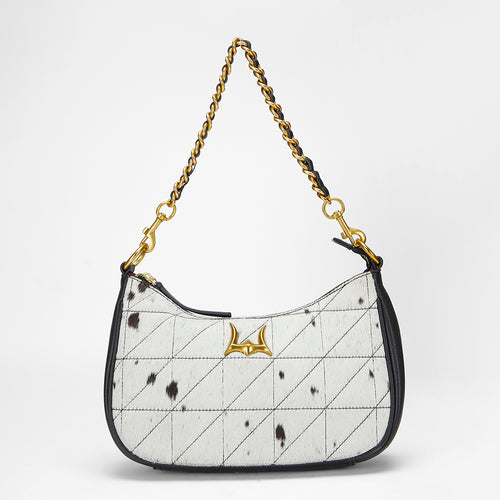 Loyal West JOE QUILTED NAPPA LEATHER BAG - BLACK & WHITE COWHIDE - Myra USA