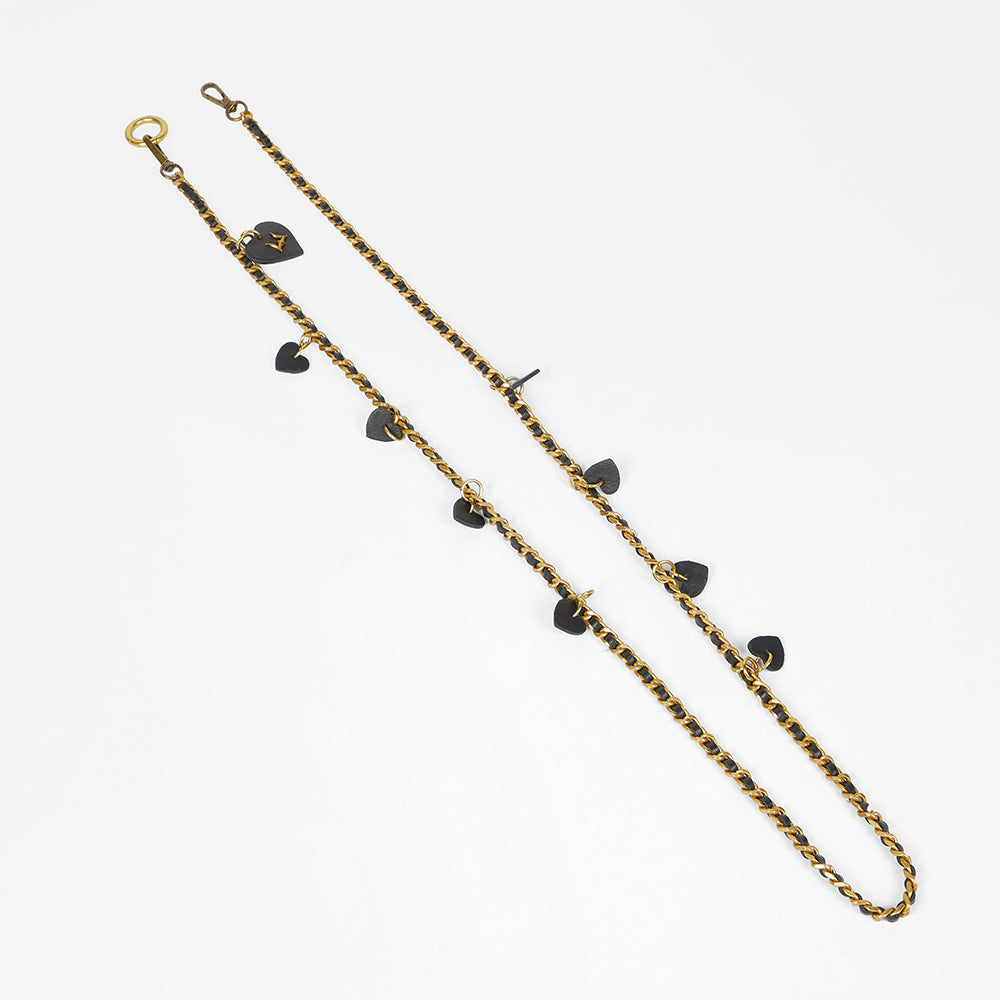 Loyal West HEART CHARM CHAIN IN BLACK CALF LEATHER (2 In 1 Crossbody Chain) - Myra USA
