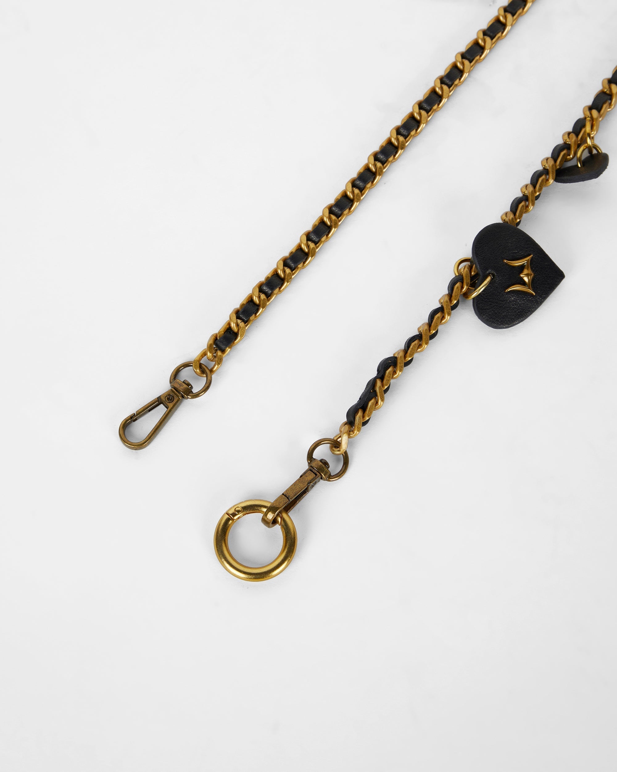 Loyal West HEART CHARM CHAIN IN BLACK CALF LEATHER (2 In 1 Crossbody Chain)