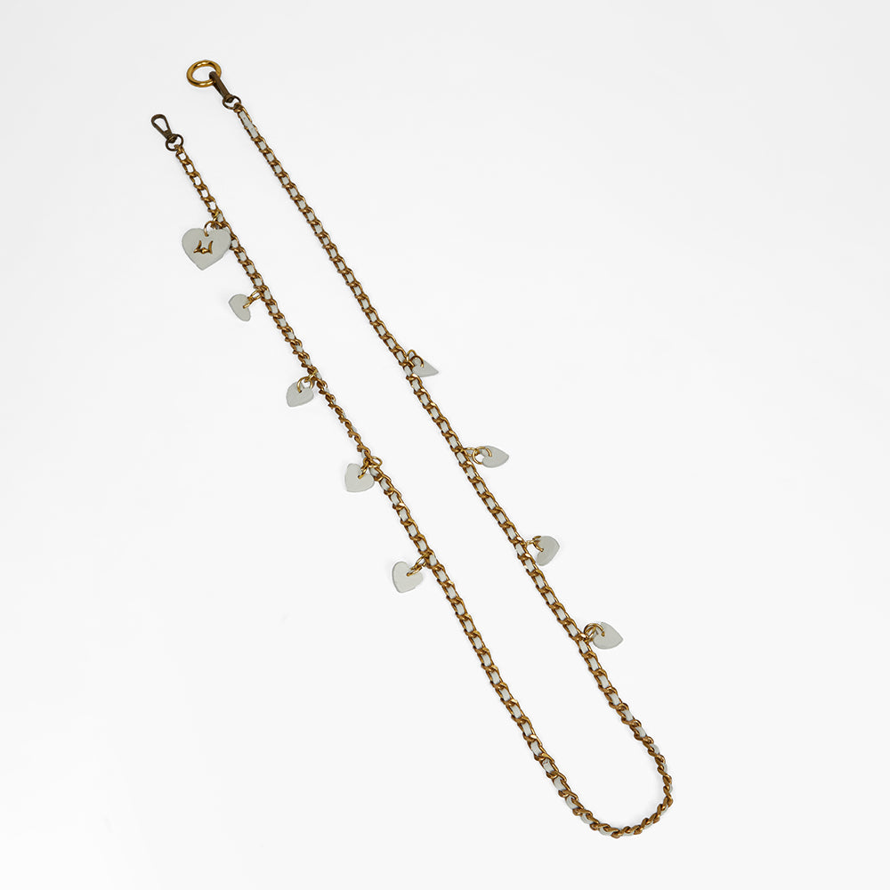 Loyal West HEART CHARM CHAIN IN WHITE CALF LEATHER (2 In 1 Crossbody Chain) - Myra USA