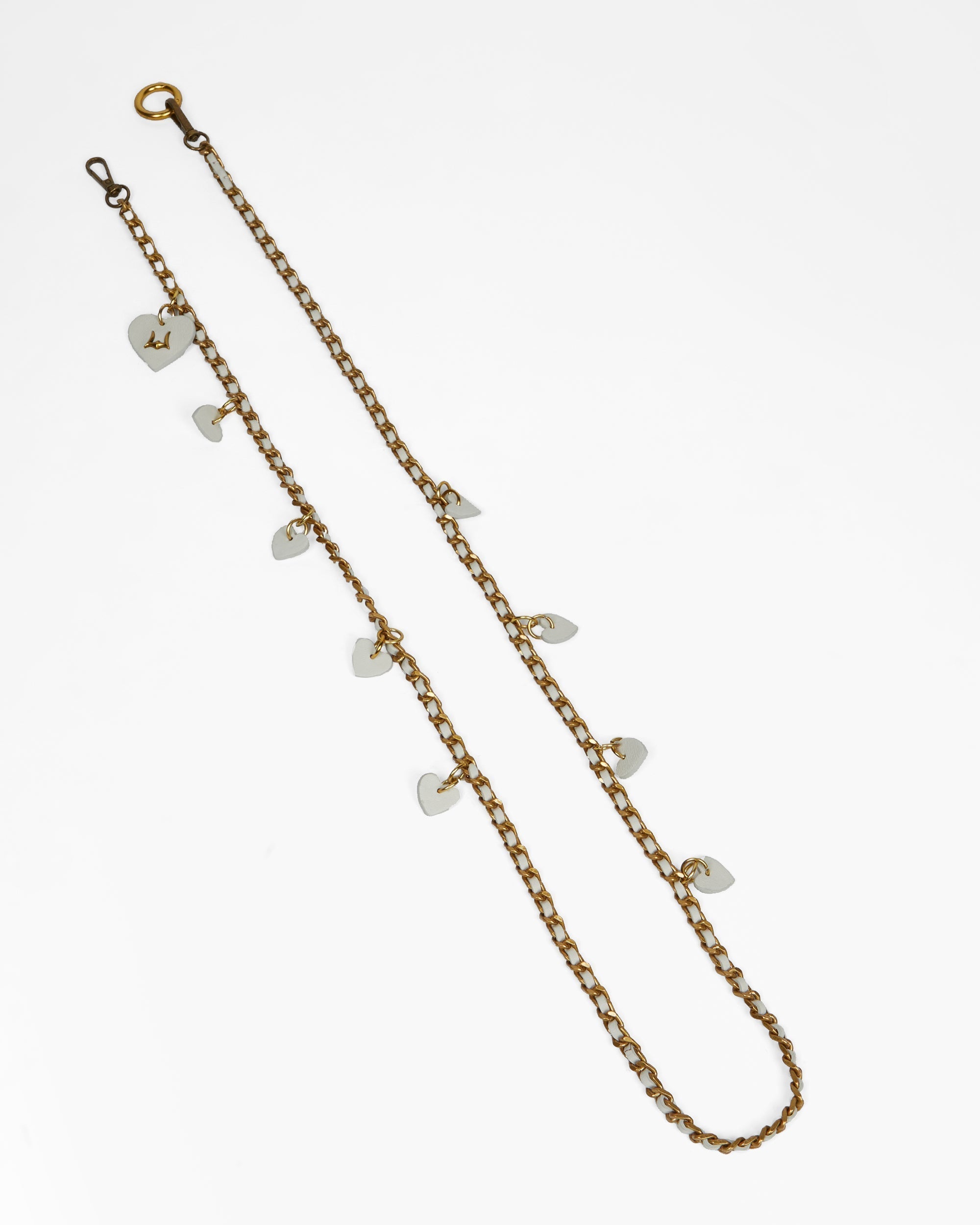 Loyal West HEART CHARM CHAIN IN WHITE CALF LEATHER (2 In 1 Crossbody Chain)
