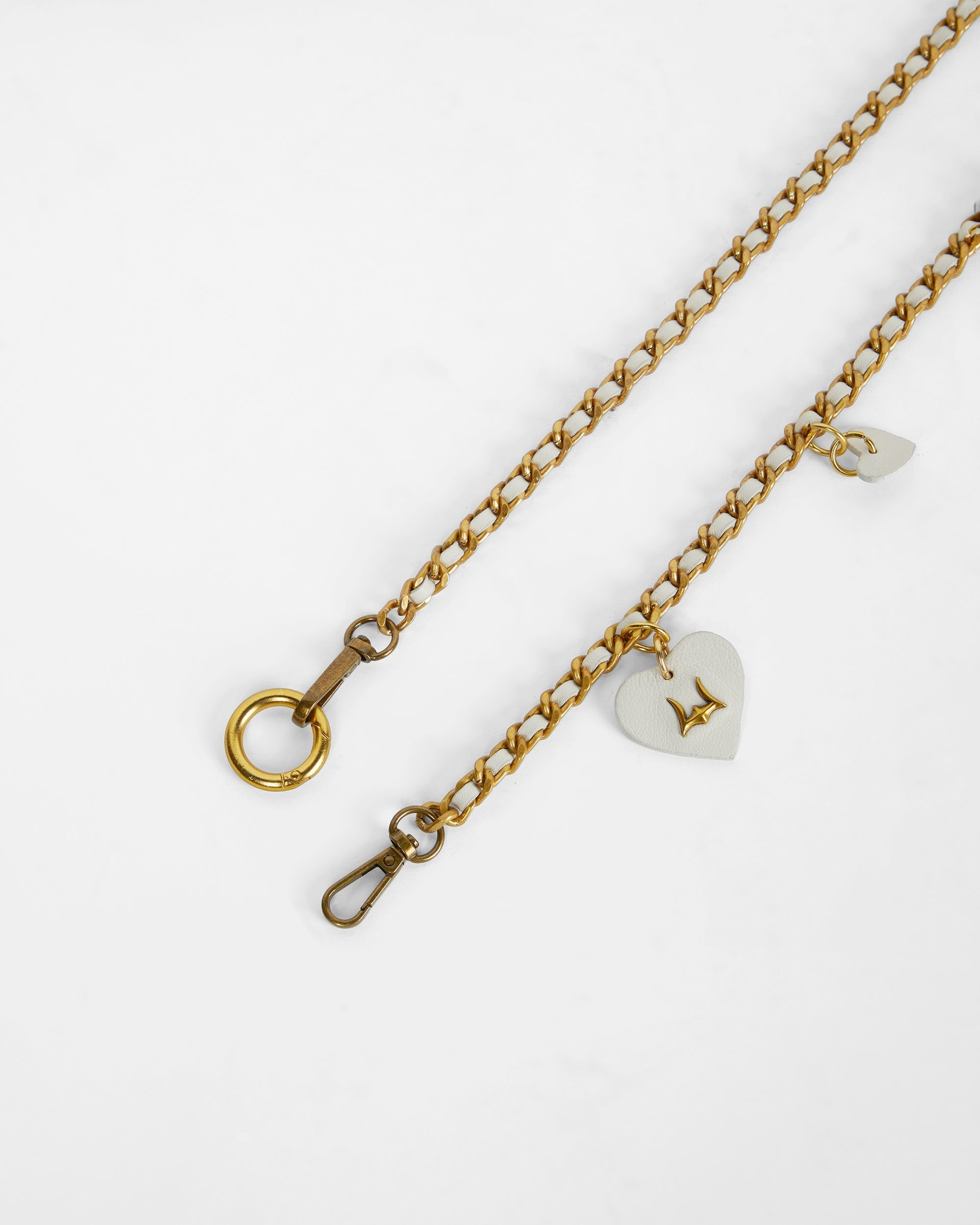 Loyal West HEART CHARM CHAIN IN WHITE CALF LEATHER (2 In 1 Crossbody Chain)