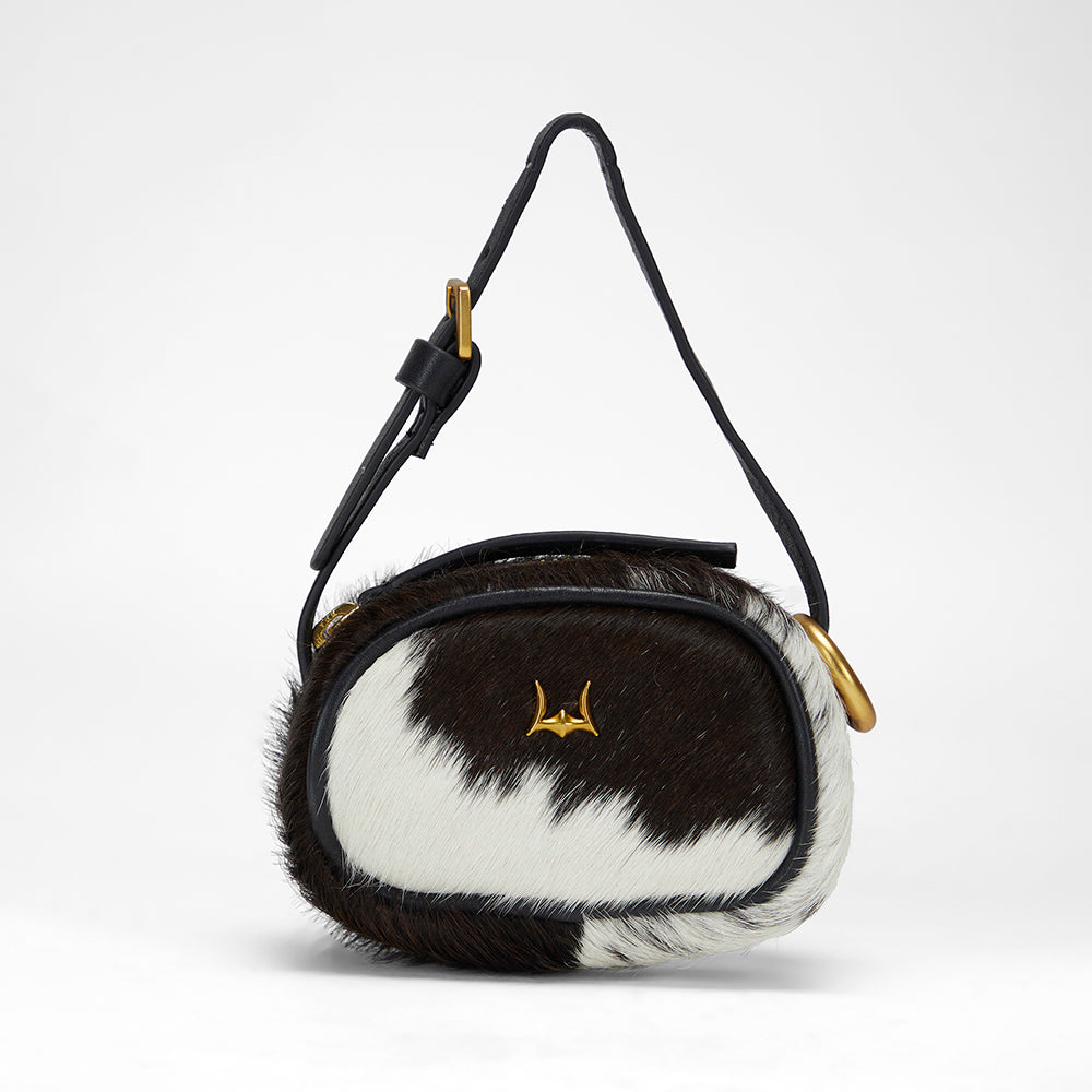 Loyal West SOPHIA MICRO BAG CHARM IN BLACK & WHITE COWHIDE