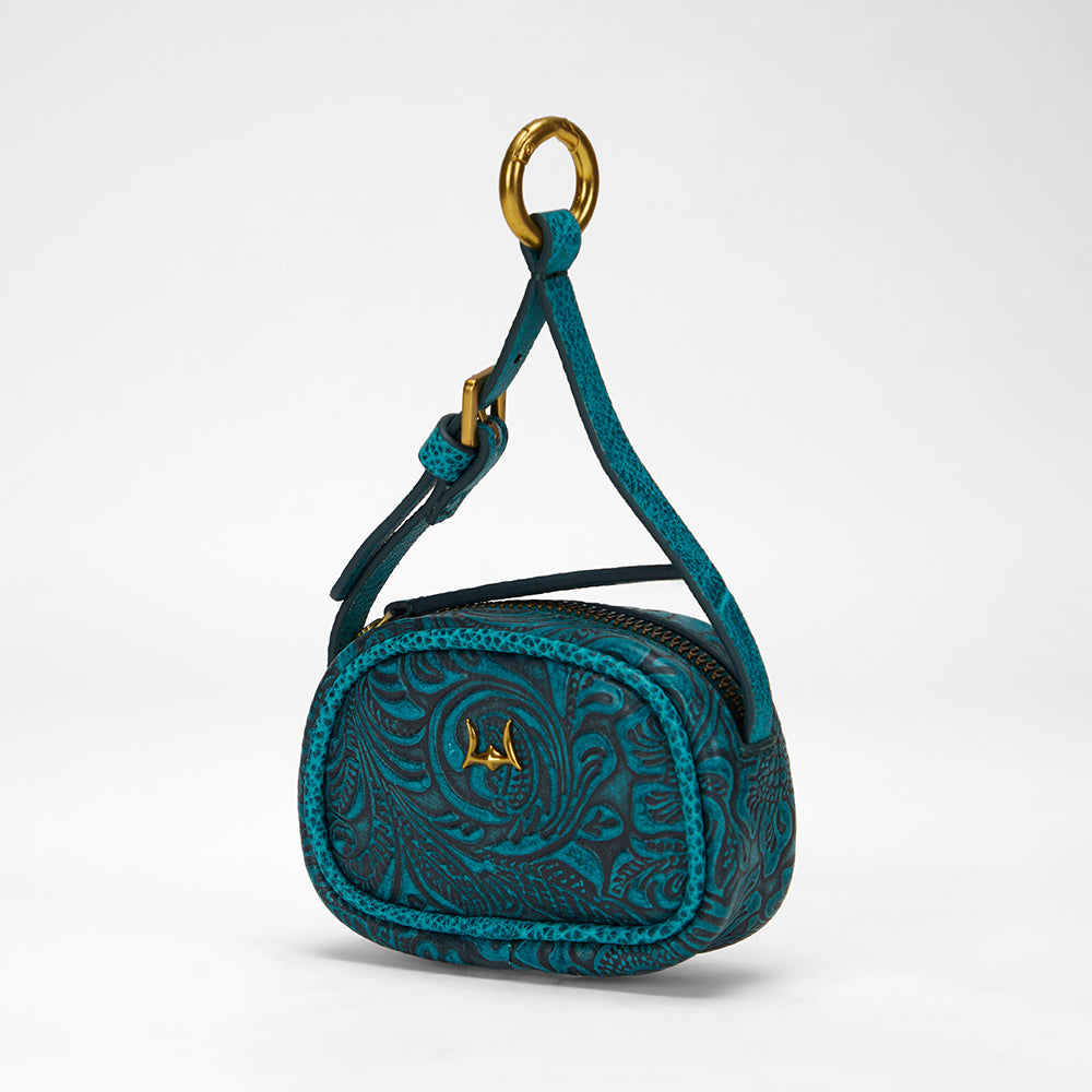 Loyal West SOPHIA MICRO BAG CHARM IN HAND FINISHED EMBOSSED LEATHER -  TURQUOISE