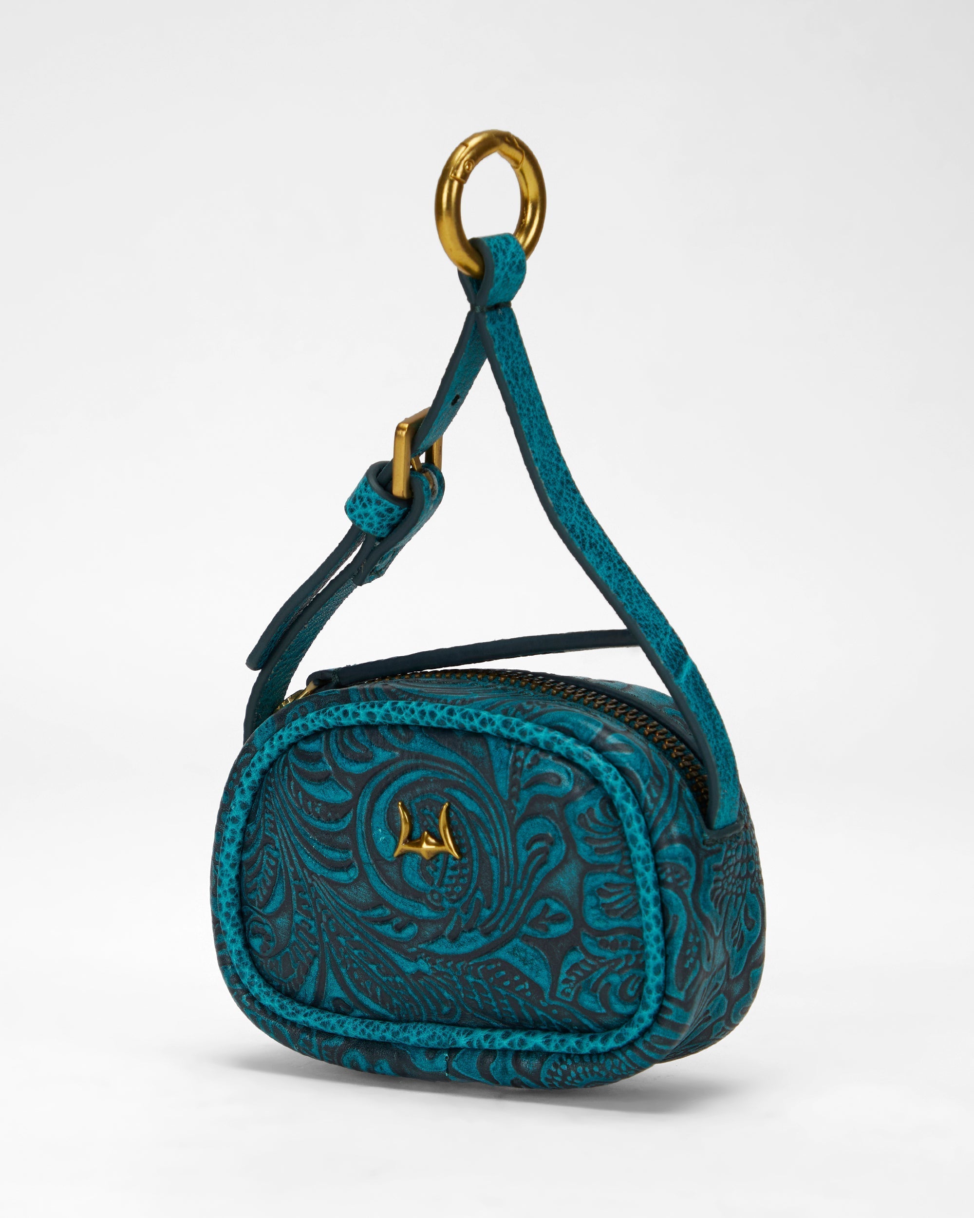 Loyal West SOPHIA MICRO BAG CHARM IN HAND FINISHED EMBOSSED LEATHER -  TURQUOISE