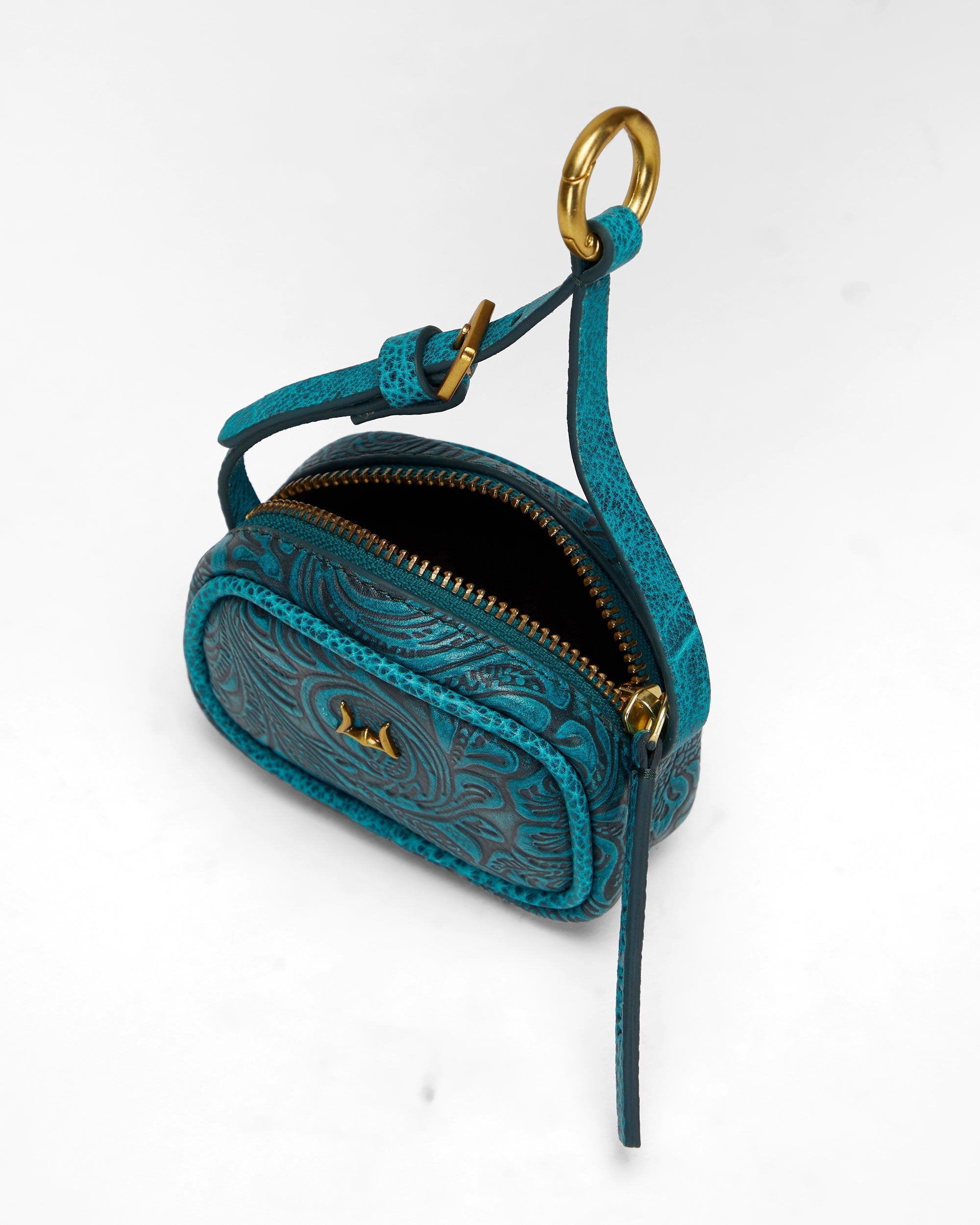 Loyal West SOPHIA MICRO BAG CHARM IN HAND FINISHED EMBOSSED LEATHER -  TURQUOISE