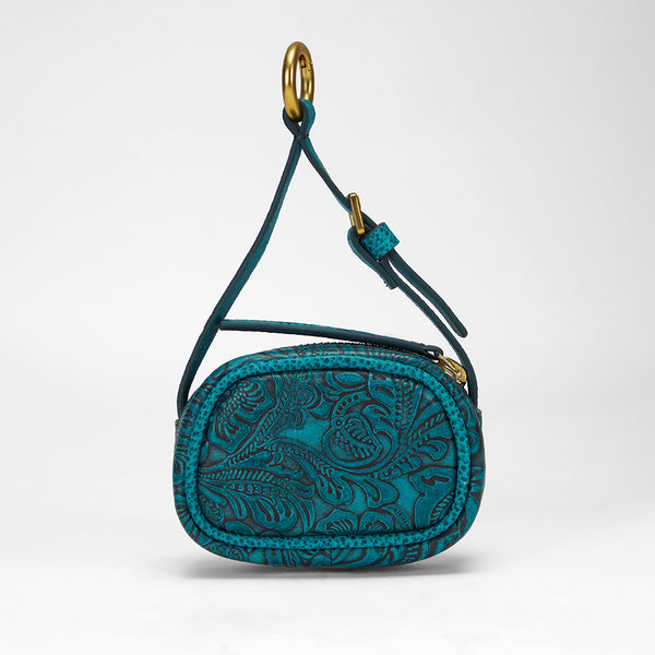 Loyal West SOPHIA MICRO BAG CHARM IN HAND FINISHED EMBOSSED LEATHER -  TURQUOISE - Myra USA