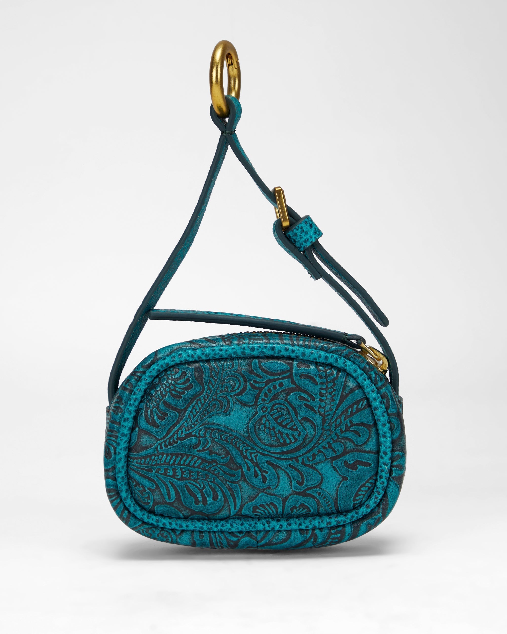 Loyal West SOPHIA MICRO BAG CHARM IN HAND FINISHED EMBOSSED LEATHER -  TURQUOISE