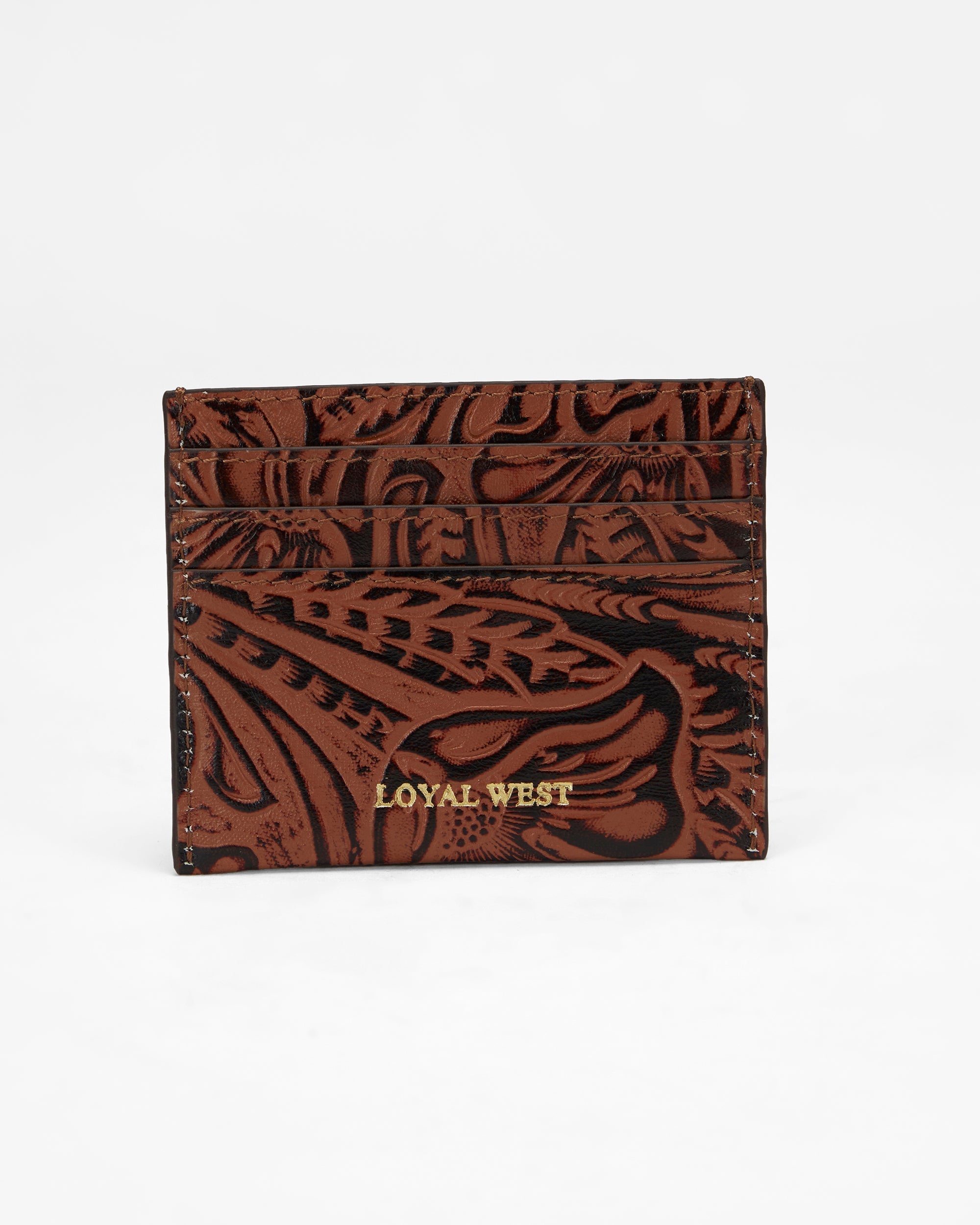 Loyal West SHELL CARD HOLDER  IN HAND FINISHED EMBOSSED LEATHER - BROWN