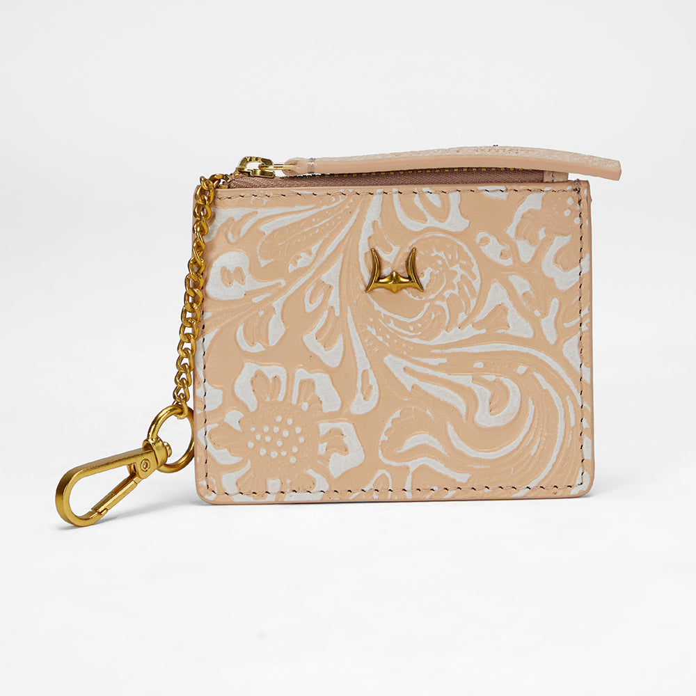 Loyal West SOPHIA CREDIT CARD HOLDER IN HAND FINISHED EMBOSSED LEATHER -  WHITE - Myra USA